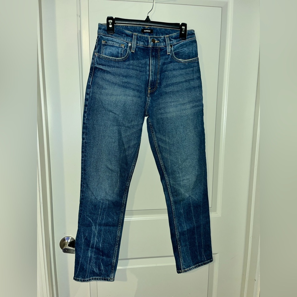 Express Blue Straight Leg Jeans High-Waisted Size 4R